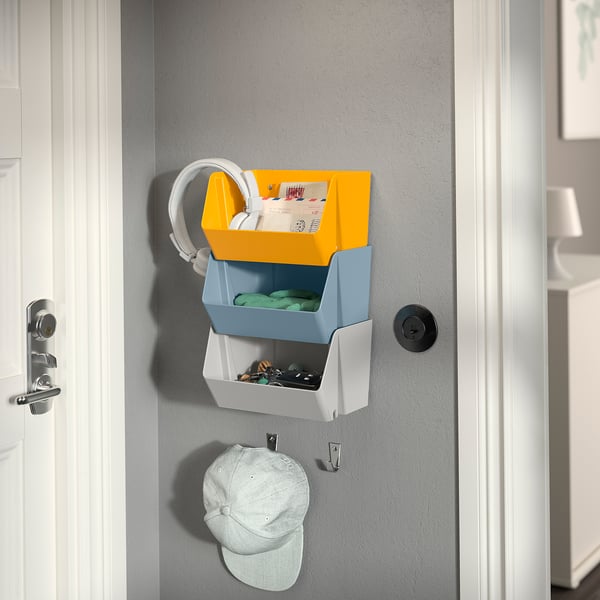 FODERTRÅG organiser for desk/wall, bright yellow, 25x18x15 cm