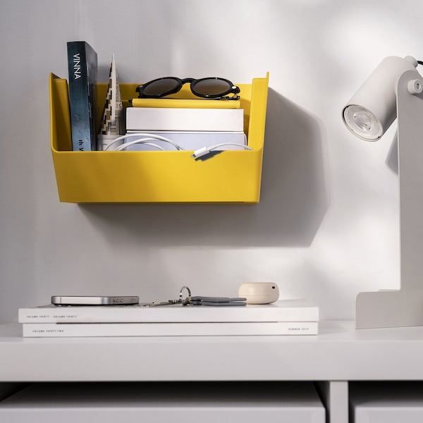 FODERTRÅG - Organiser for desk/wall, bright yellow, 25x18x15 cm