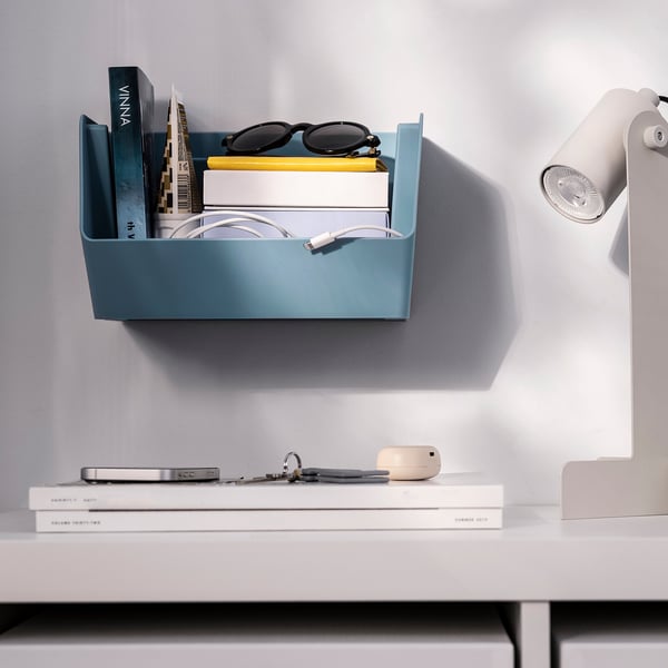 FODERTRÅG organiser for desk/wall, grey-blue, 25x18x15 cm