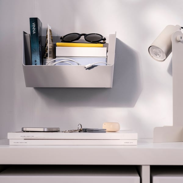 FODERTRÅG organiser for desk/wall, light grey, 25x18x15 cm