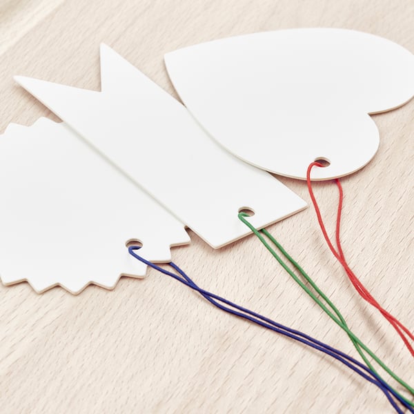 FÖNSTERFIKUS label with string, set of 9, white