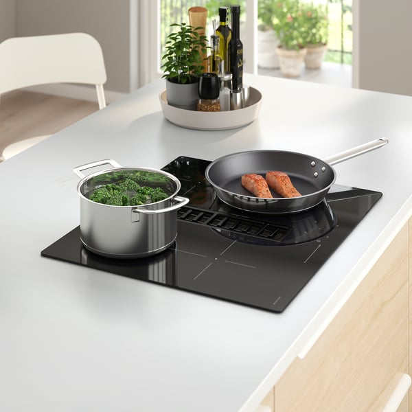 FÖRDELAKTIG induction hob/integrated extractor, IKEA 500 black, 60 cm