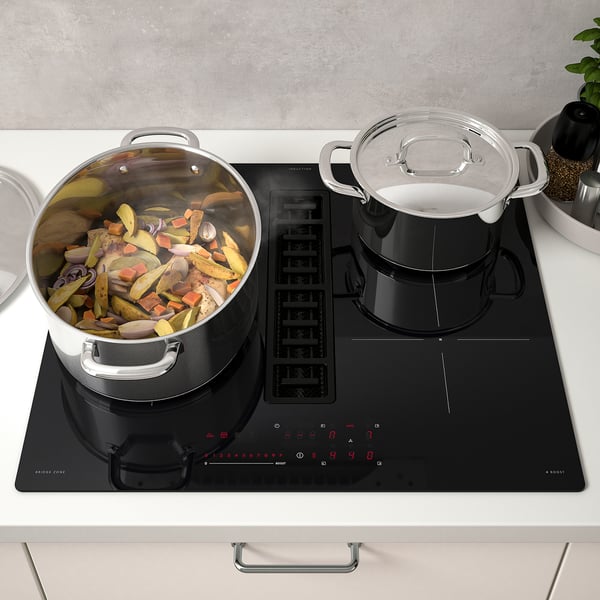 FÖRDELAKTIG induction hob/integrated extractor, IKEA 500 black, 60 cm
