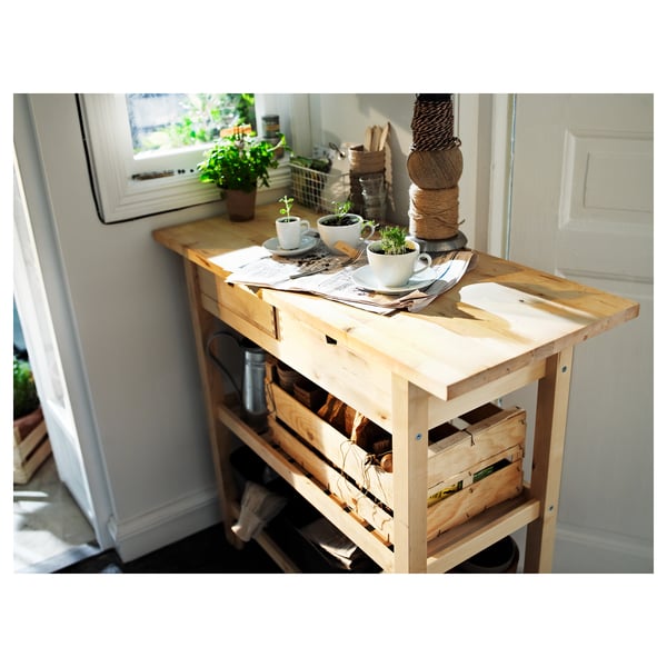 FÖRHÖJA kitchen trolley, birch, 100x43 cm
