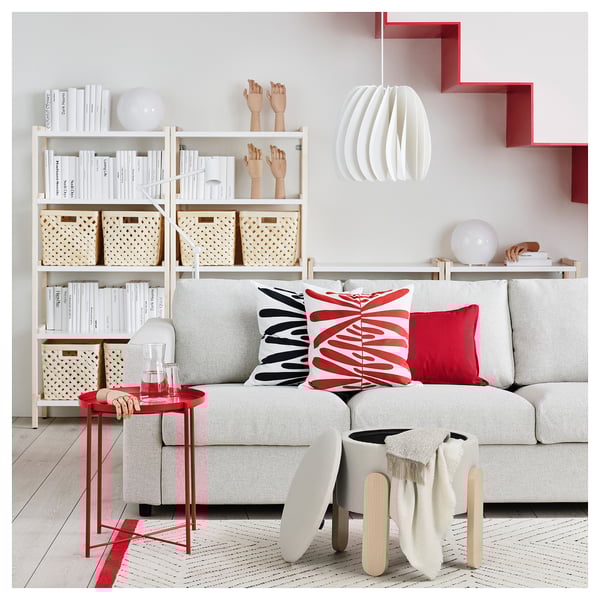 FÖRLUNDA pouffe, with storage/Vissle beige, 44 cm