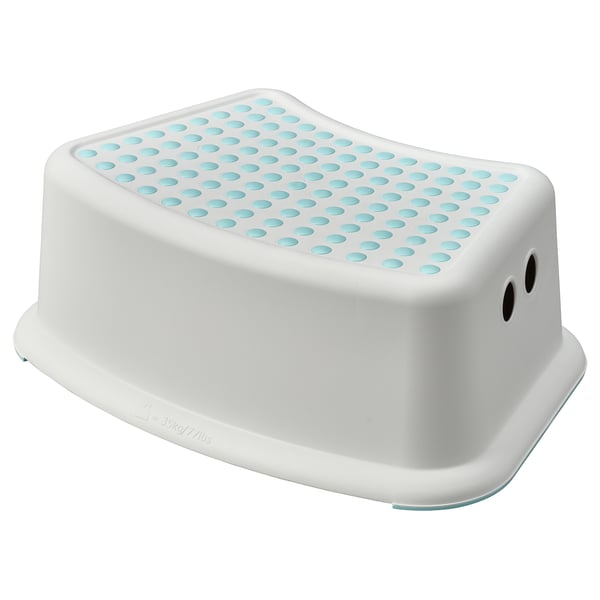 FÖRSIKTIG children's stool, white/turquoise, 37x13x24 cm