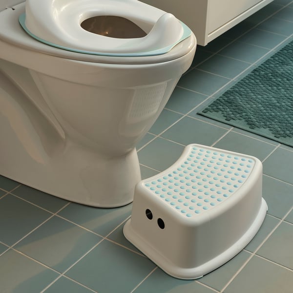 FÖRSIKTIG children's stool, white/turquoise, 37x13x24 cm