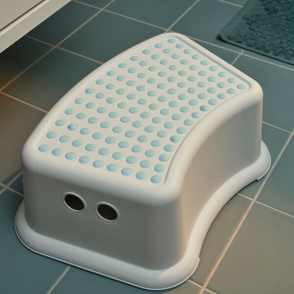 FÖRSIKTIG children's stool, white/turquoise, 37x13x24 cm