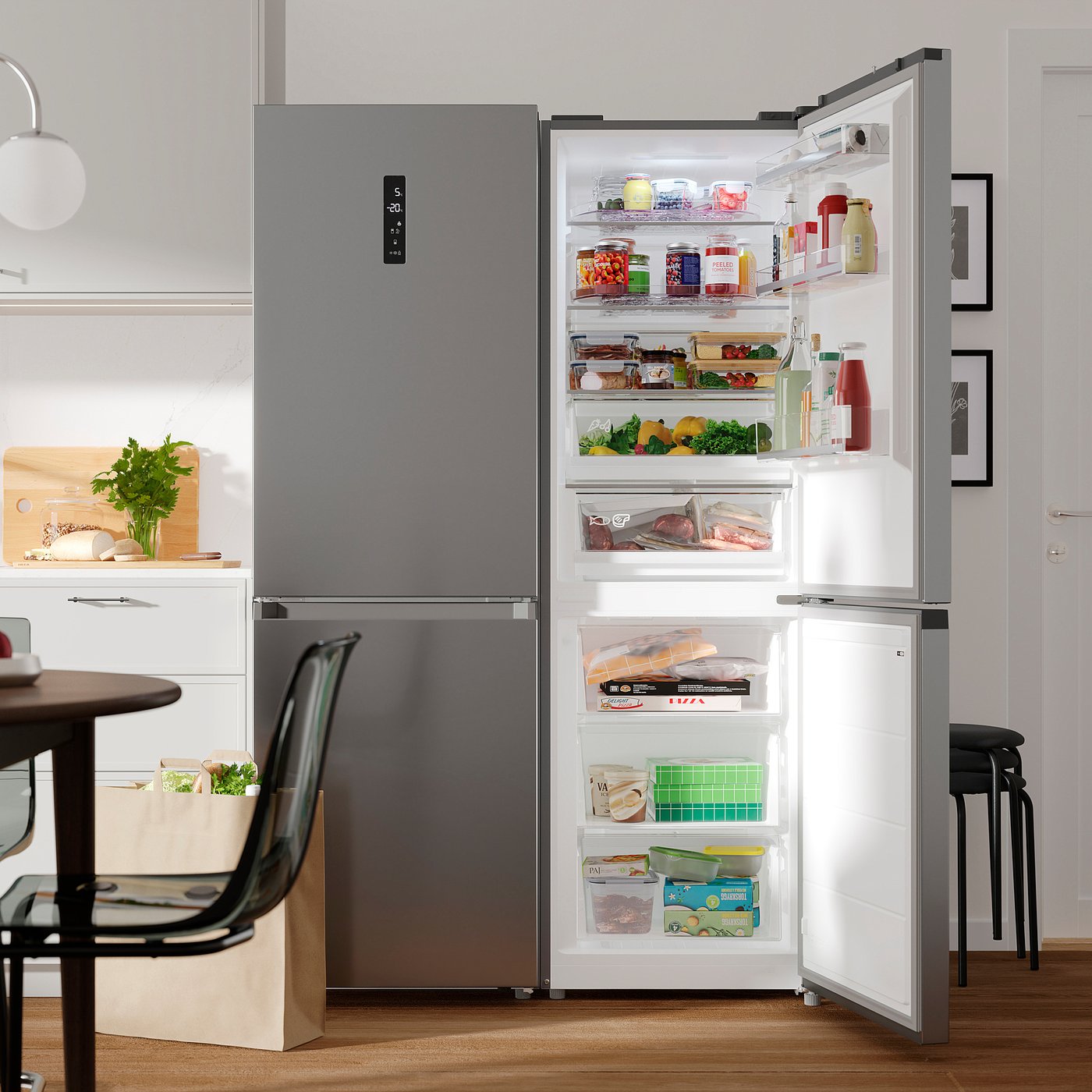 FÖRTOFT fridge/freezer, IKEA 500 stainless steel colour, 216/118 l