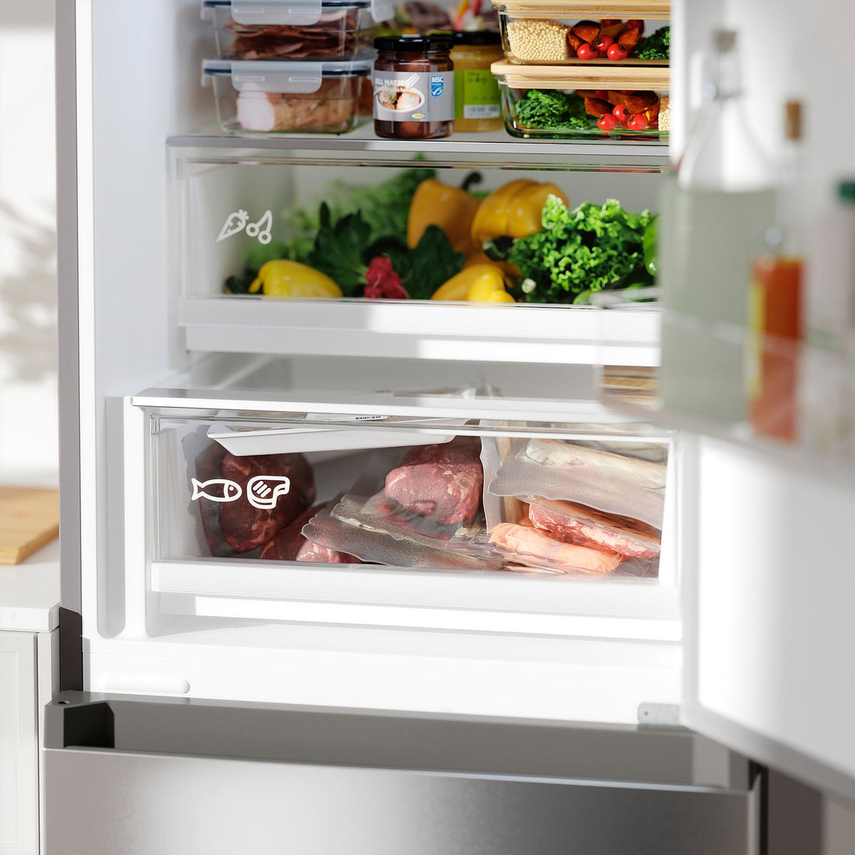 FÖRTOFT fridge/freezer, IKEA 500 stainless steel colour, 216/118 l