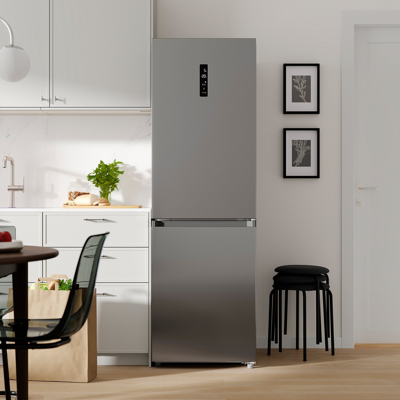FÖRTOFT fridge/freezer, IKEA 500 stainless steel colour, 216/118 l