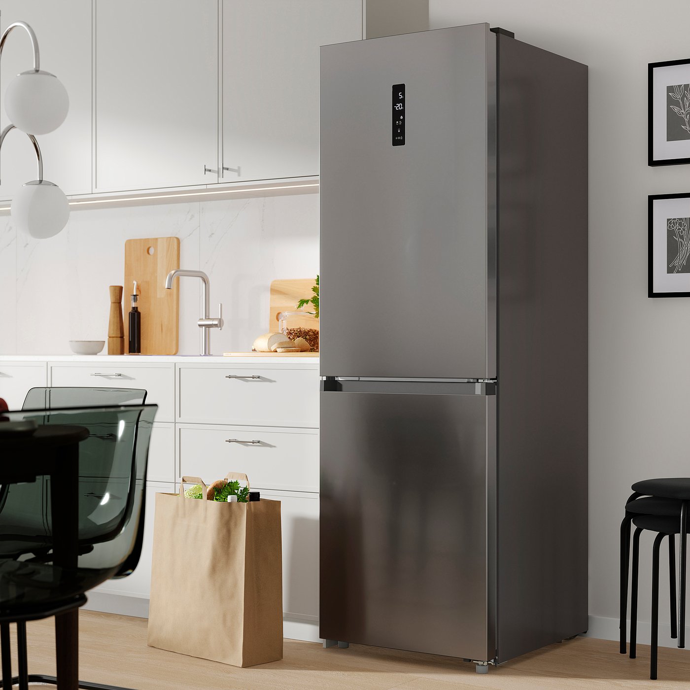 FÖRTOFT fridge/freezer, IKEA 500 stainless steel colour, 216/118 l