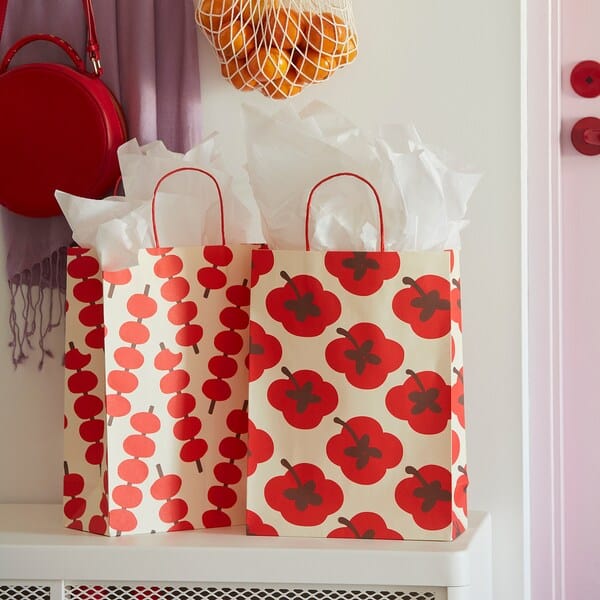 Ikea FÖSSTA - Gift bag, various fantasies red,26x35 cm