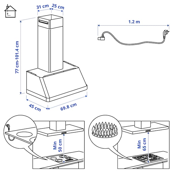 FOKUSERA Wall-mounted hood - black 70 cm , 70 cm