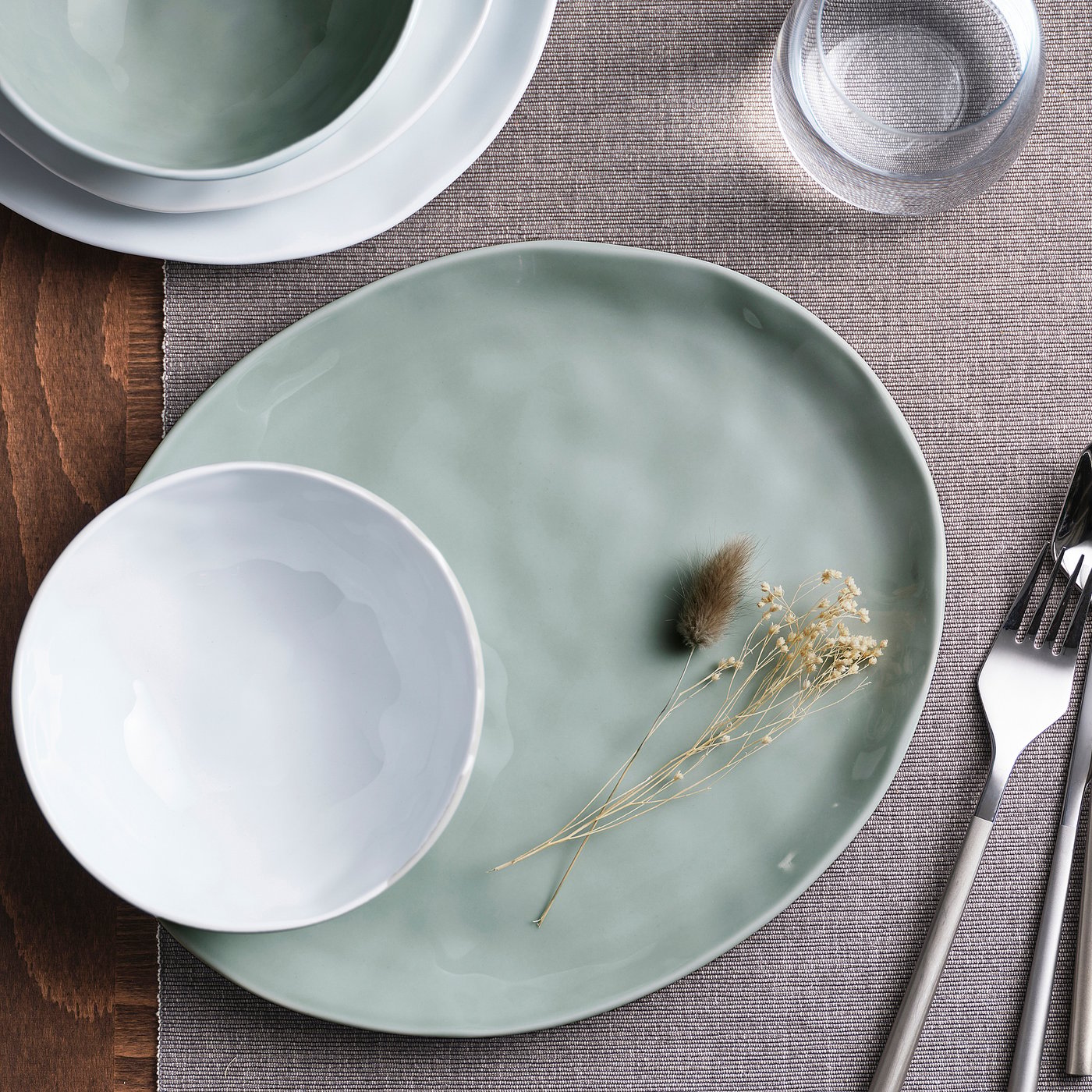 FORELLTETRA plate, turquoise/grey, 29x25 cm