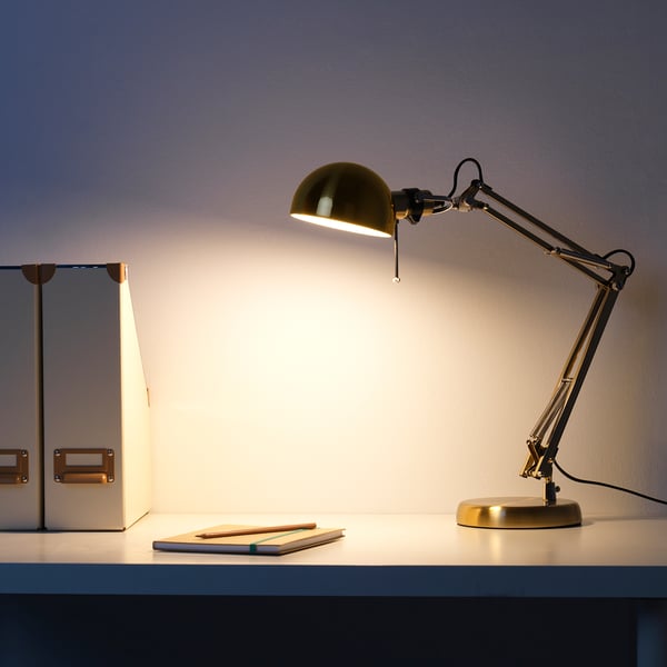 FORSÅ work lamp, brass-colour, 12 cm