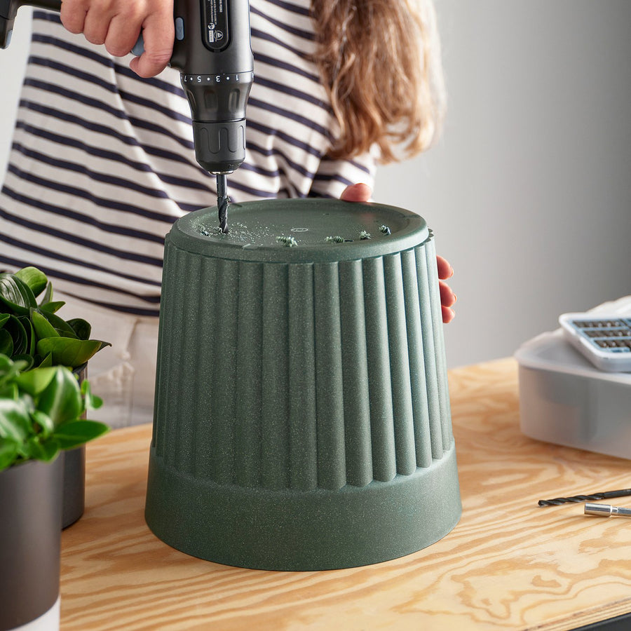 FRÄKENVÄXT plant pot, in/outdoor/deep green, 24 cm