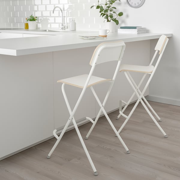 FRANKLIN bar stool with backrest, foldable, counter height white/white, 63 cm