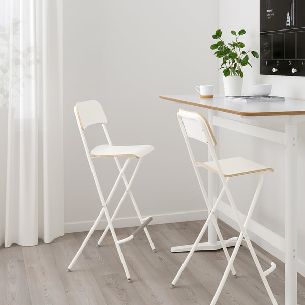 FRANKLIN - FRANKLIN Bar stool with backrest, foldable, white/white, 74 cm