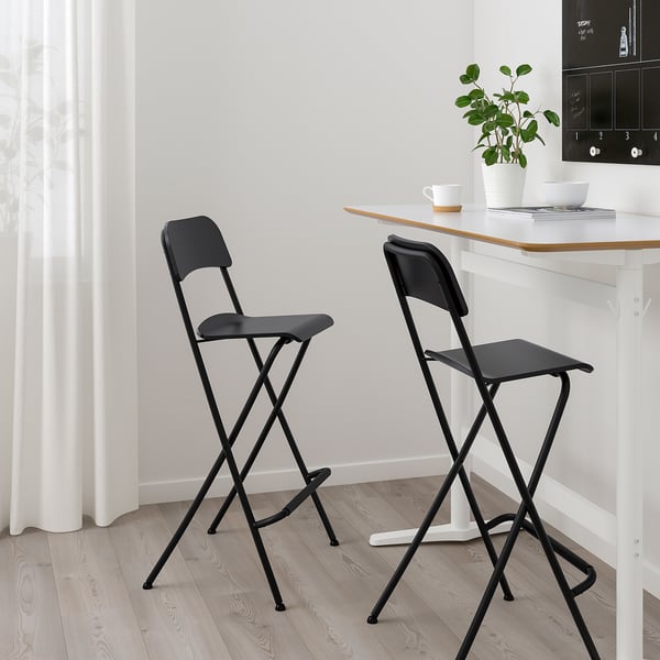 FRANKLIN - FRANKLIN Bar stool with backrest, foldable, black/black, 74 cm