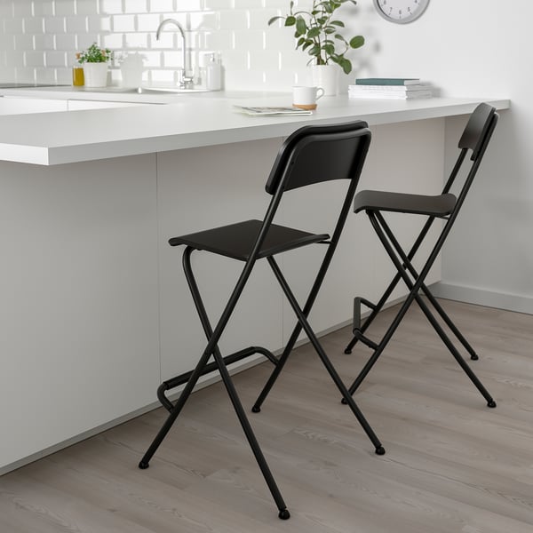 FRANKLIN bar stool with backrest, foldable, counter height black/black, 63 cm
