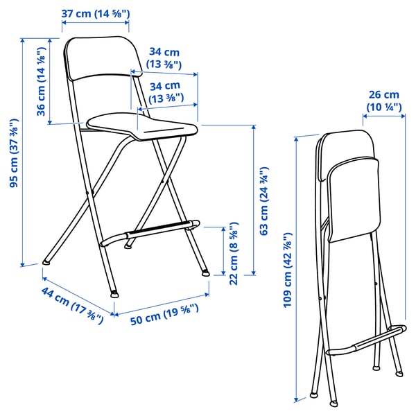 FRANKLIN - Bar stool with backrest, foldable, black/black, 63 cm