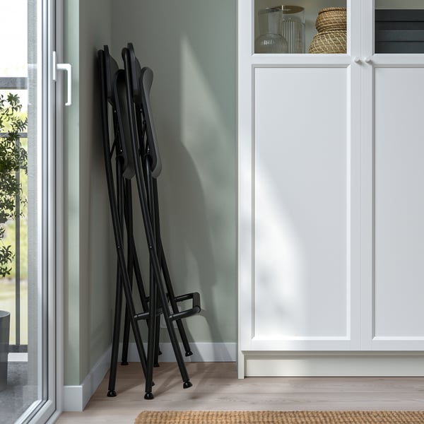 FRANKLIN bar stool with backrest, foldable, counter height black/black, 63 cm