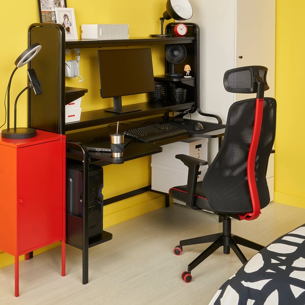 FREDDE / MATCHSPEL gaming desk and chair, black, 54x132x74 cm
