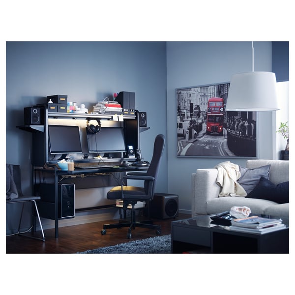 FREDDE gaming desk, black, 140/185x74x146 cm