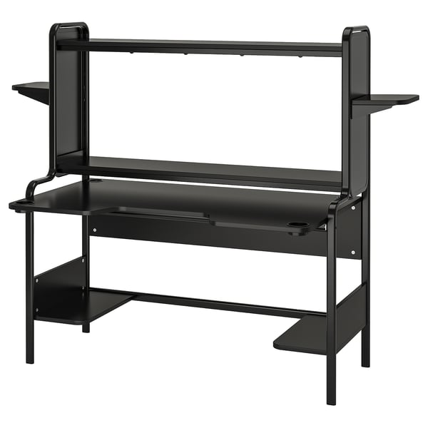 FREDDE gaming desk, black, 140/185x74x146 cm