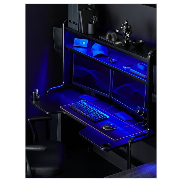 FREDDE gaming desk, black, 140/185x74x146 cm