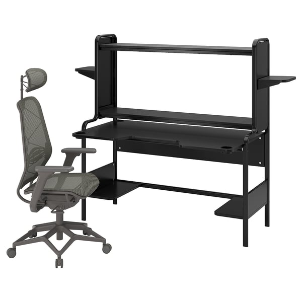 FREDDE / STYRSPEL - Gaming desk and chair, black/grey ,