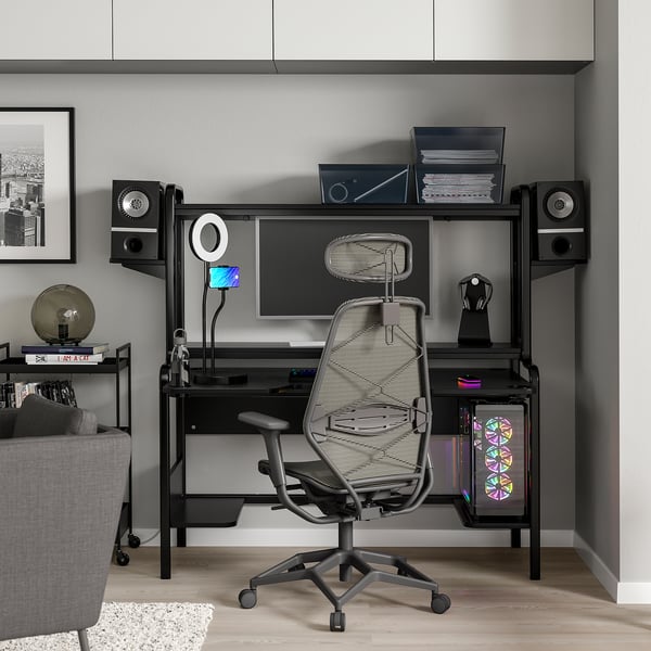 FREDDE / STYRSPEL gaming desk and chair, black/grey
