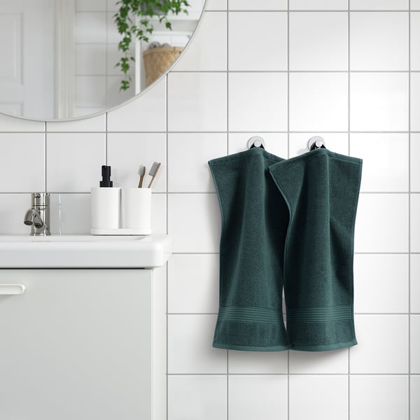 FREDRIKSJÖN - Guest towel, grey-turquoise,30x50 cm