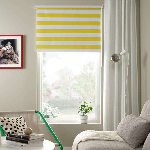 FRIDANS block-out roller blind, white yellow/striped, 120x195 cm