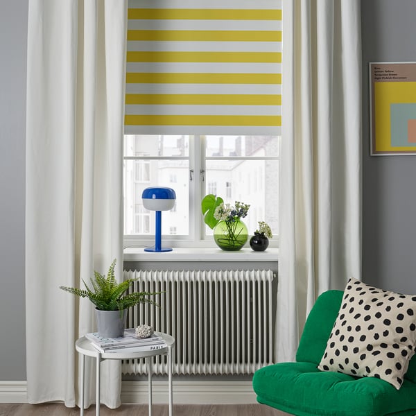 FRIDANS block-out roller blind, white yellow/striped, 100x195 cm