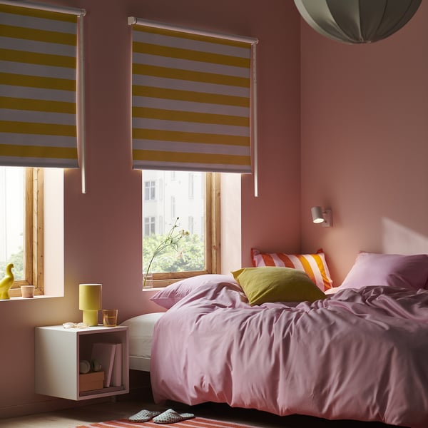 FRIDANS block-out roller blind, white yellow/striped, 100x195 cm