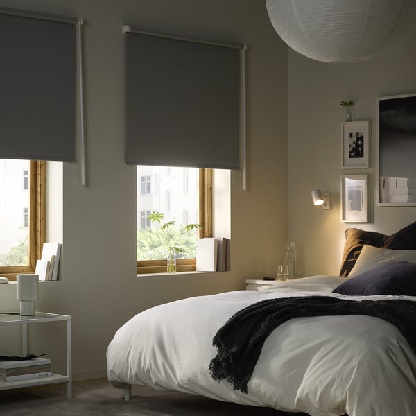 FRIDANS block-out roller blind, grey, 100x195 cm