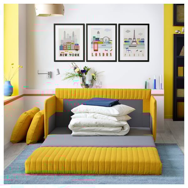 FRIDHULT sofa-bed, Skiftebo yellow, 209x126 cm