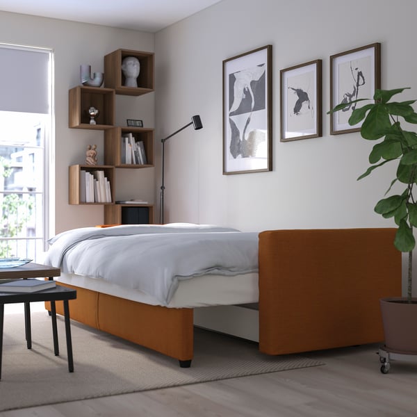 FRIHETEN - 3-seater sofa bed, Faringe coral