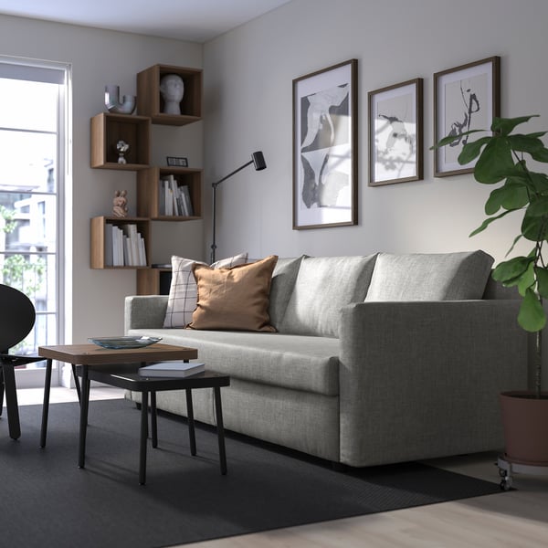 FRIHETEN 3-seat sofa-bed, Faringe light grey, 225x83x105 cm