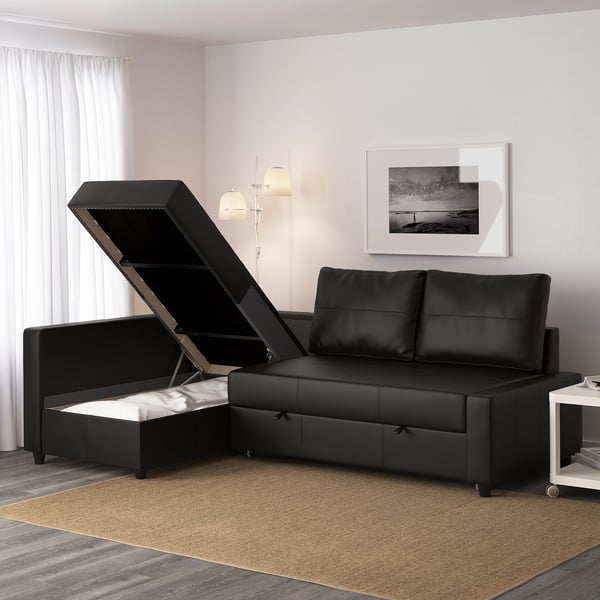 FRIHETEN corner sofa-bed with storage, Bomstad black