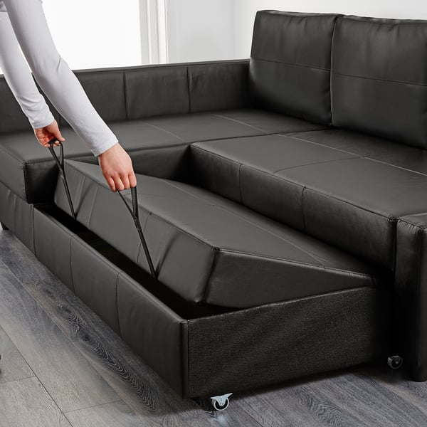 FRIHETEN corner sofa-bed with storage, Bomstad black