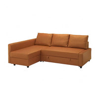 FRIHETEN corner sofa-bed with storage, Faringe brown-orange, 230 cm
