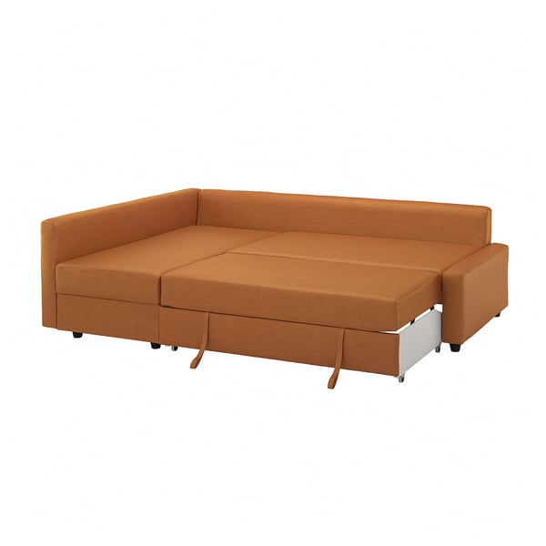 FRIHETEN corner sofa-bed with storage, Faringe brown-orange, 204x230 cm