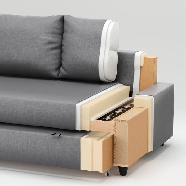 FRIHETEN corner sofa-bed with storage, Faringe light grey, 230 cm
