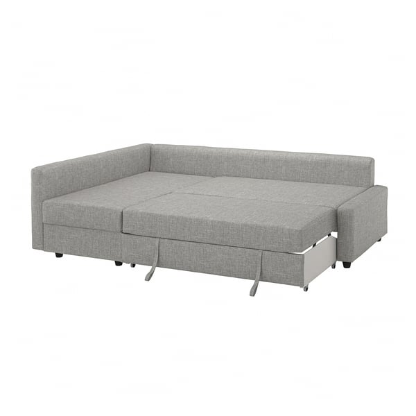 FRIHETEN corner sofa-bed with storage, Faringe light grey, 230 cm