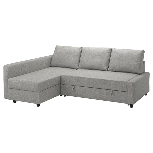 FRIHETEN - Corner sofa bed/container, Faringe light gray