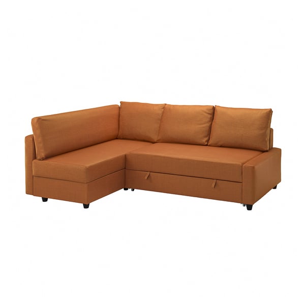 FRIHETEN / KLAGSHAMN corner sofa-bed with storage, Faringe brown-orange, 204x230 cm