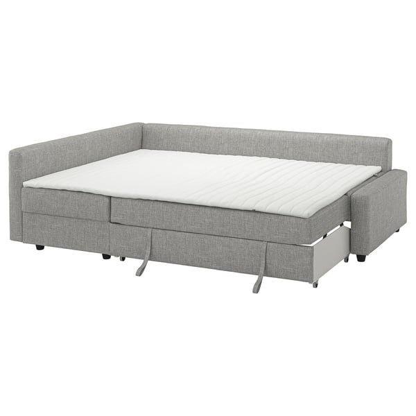 FRIHETEN / KLAGSHAMN corner sofa-bed with storage, Faringe light grey, 230 cm